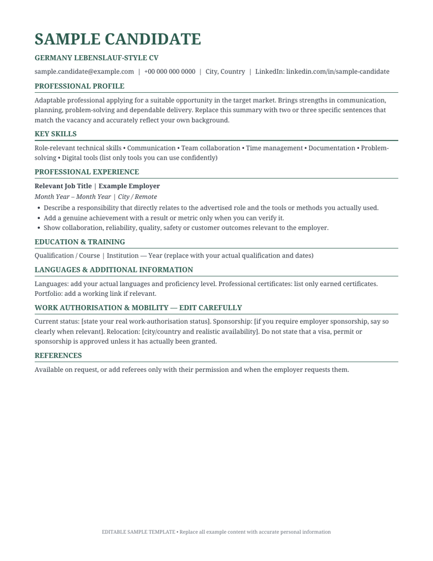 Preview of Germany Lebenslauf-Style CV