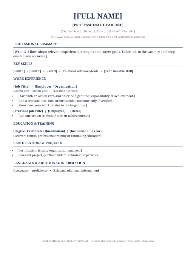 Preview of International ATS-Friendly CV Template