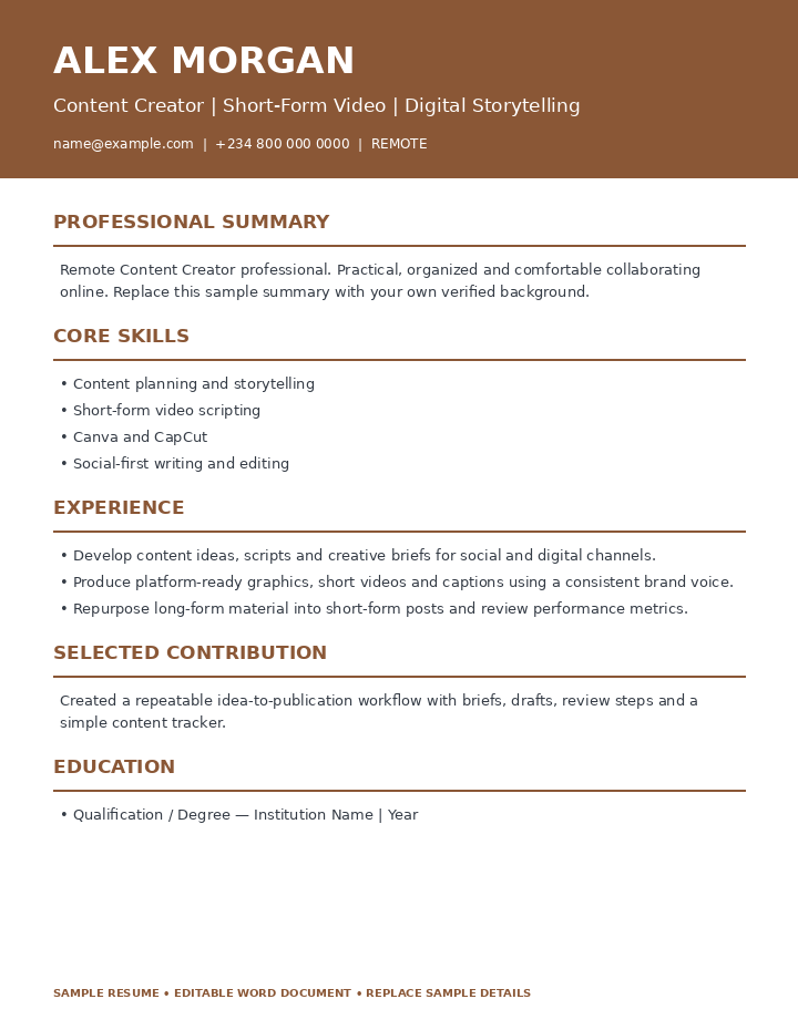 Preview of Remote Content Creator Resume