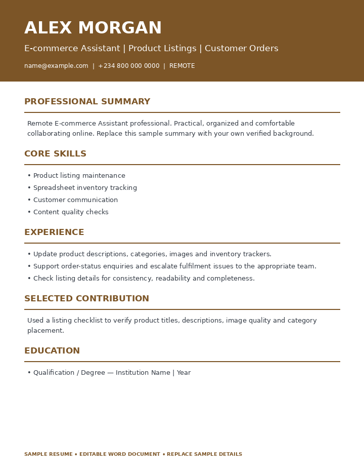 Preview of Remote E-commerce Assistant Resume