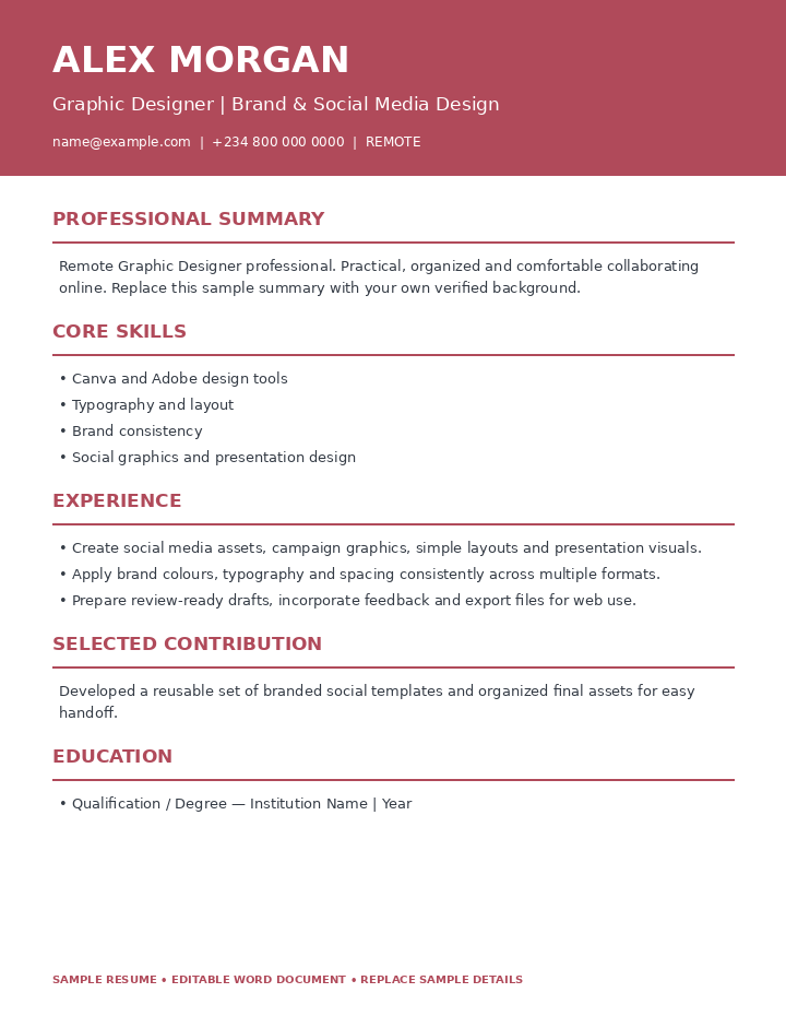 Preview of Remote Graphic Designer Resume