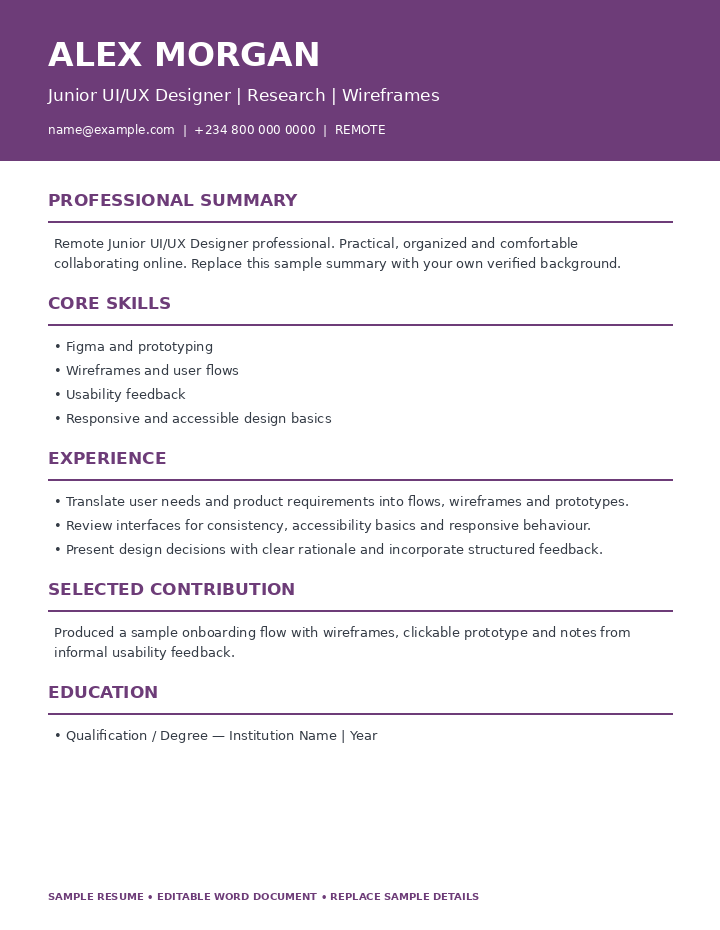 Preview of Remote UI/UX Designer Resume