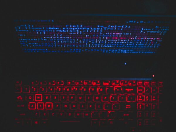 blue and red light from computer