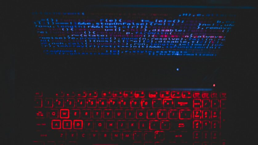 blue and red light from computer