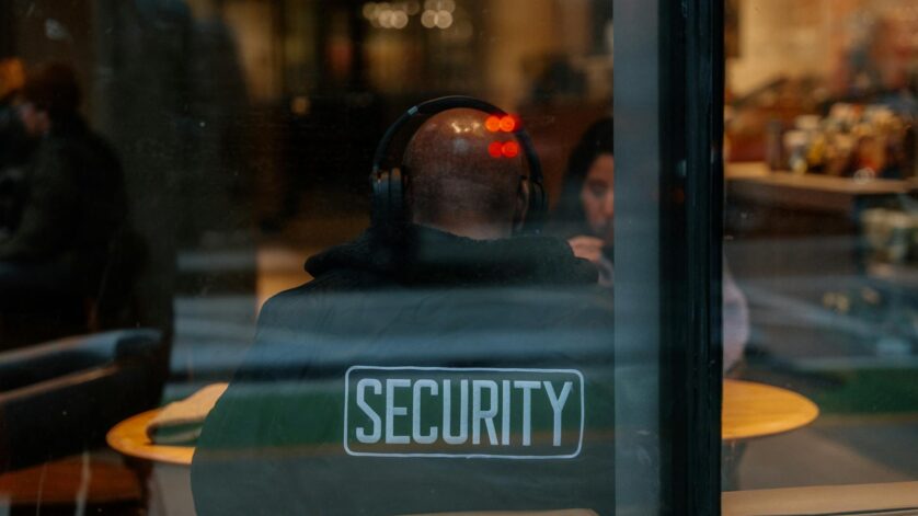 security guard watching over cafe interior