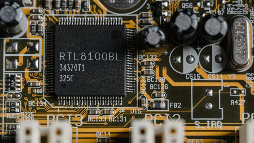 black and yellow computer motherboard