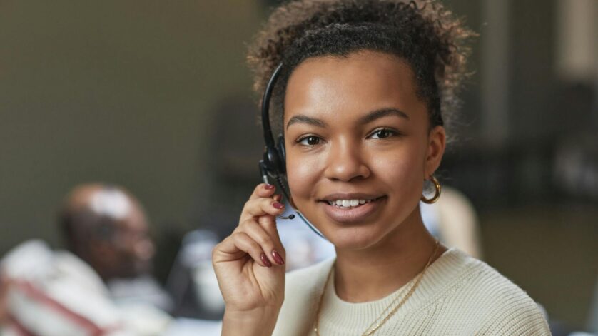 young woman using a headset