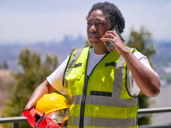 woman engineer talking on phone
