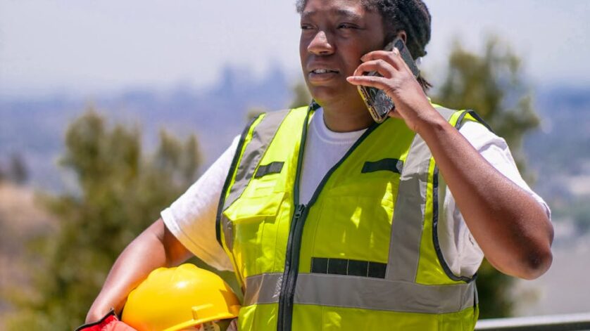woman engineer talking on phone