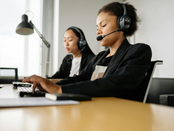 a woman working in a call center