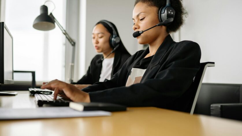 a woman working in a call center