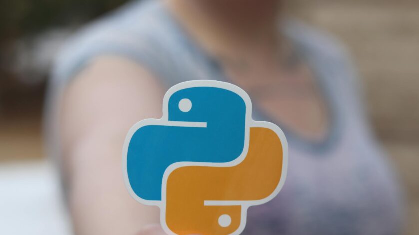 person holding an orange and blue python sticker