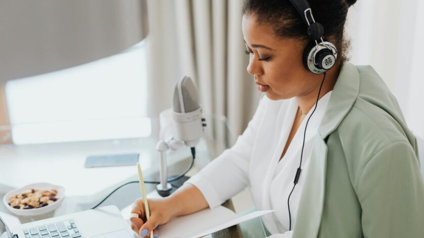 a woman sitting at the desk