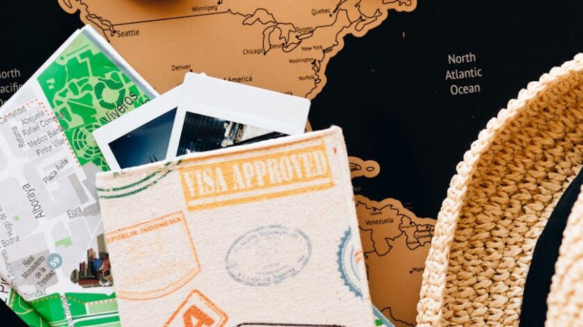 passport and compass on top of maps