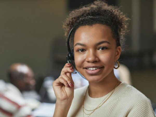 young woman using a headset