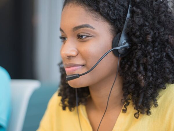 a call center agent wearing headphones