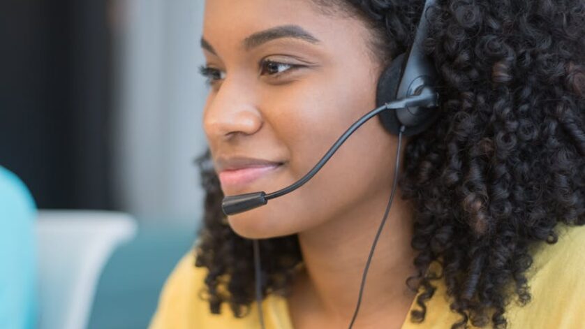 a call center agent wearing headphones