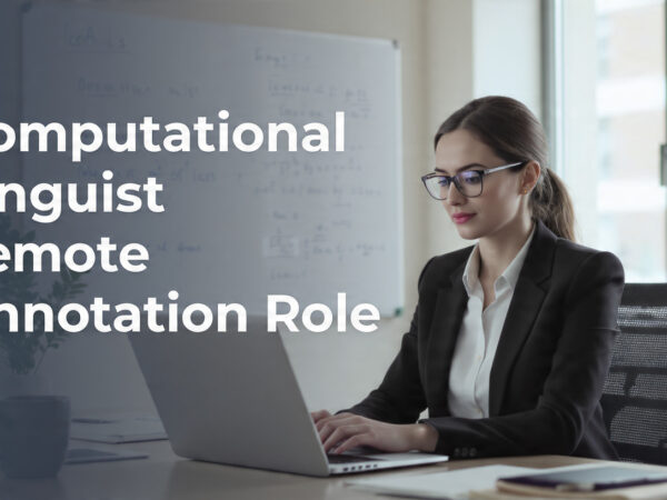 Remote AI research workspace showing the headline “Computational Linguist Remote Annotation Role”.